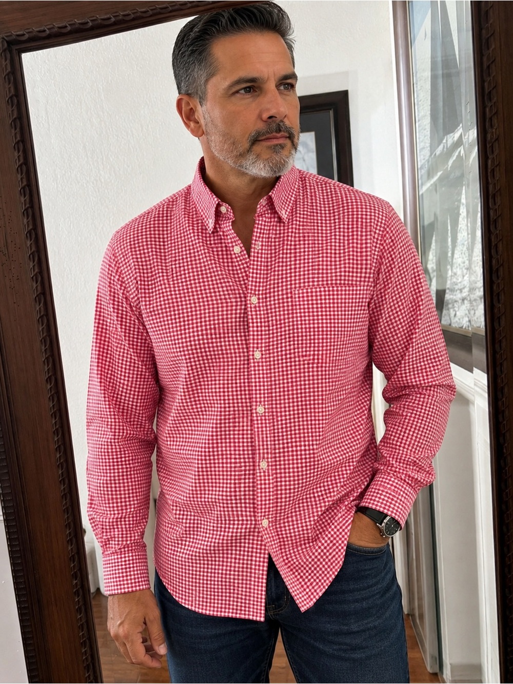 Nautica pink  and White Gingham Button-Down Shirt